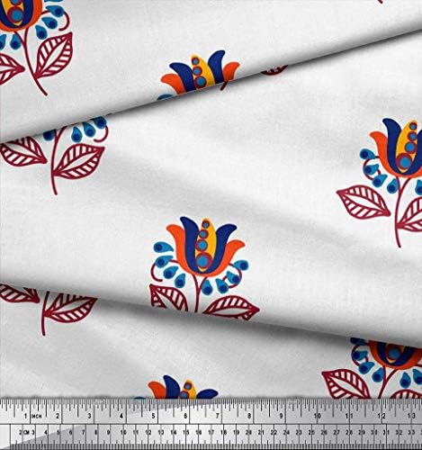 Soimoi Japan Crepe Satin Fabric Leaves & amp ;Floral Artistic štampana tkanina 1 Yard 42 Inch Wide