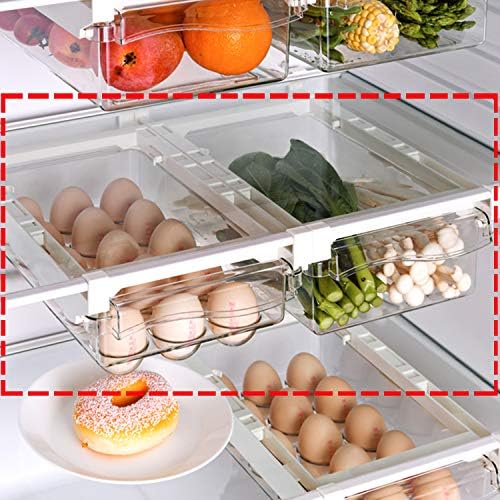 Lalastar Organizator fioka za frižider & držač za jaja za frižider, Set od 2, izvucite fioke za skladištenje frižidera za voće, povrće i jaja, kontejneri za skladištenje odgovaraju za policu frižidera ispod 0,6