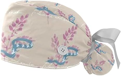 Nordic Style Cvjetni rad sa tipkama i duksevima, Unisex Ponytail Chicp Caps, 2 pakovanja hirurški šešir za medicinsku sestru