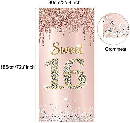 Sweet 16 rođendan Banner backdrop dekoracije za djevojčice, Pink Rose Gold Happy 16th Birthday Party poklopac