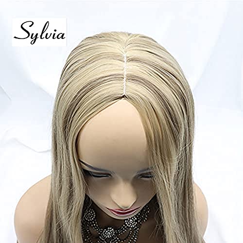 Long Synthetic Mixed Ombre Brown Blonde Silky Straight Full Made-Machine Non Lace Prednje Perike Za Black