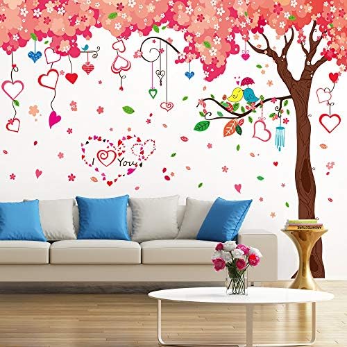 Amaonm® Giant ogroman Pink Cherry Tree wall Decals slatka crtani uklonjivi veliko drvo lijep oblik srca zidna naljepnica Peel Stick za djecu Djevojke spavaća soba dnevni boravak TV pozadina