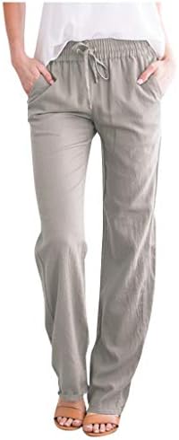 Pamučne lanene pantalone ženske letnje Casual pantalone sa džepovima široke vezice čvrste rastezljive udobne