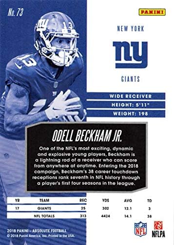 2018 Absolute Fudbal # 73 Odell Beckham Jr. New York Giants Službena NFL trgovačka karta napravljena od paninija