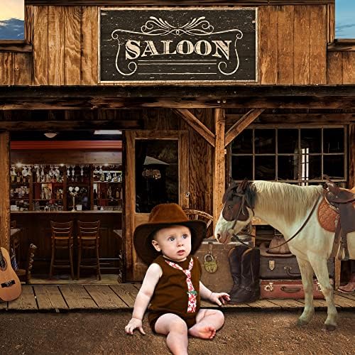 SVBright Western Cowboy Backdrop 7Wx5H Old Wild West stabilan Saloon konj drveni bar točak Vintage Retro