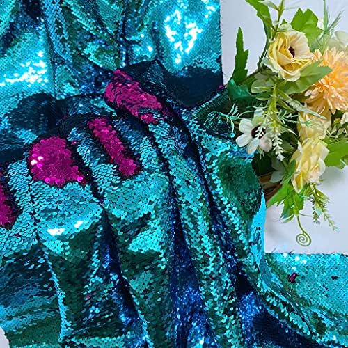 Reverzibilna tkanina sa šljokicama 1 Yard Long Mermaid Fabric by the Yard Turquoise to Hot Pink Two Tone Change color Fabric Flip Sequins Fabric za šivanje haljine/krpe/stolnjaka