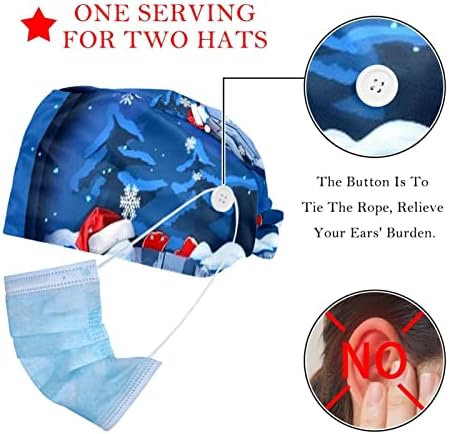 2 pakovanja podesiva radna kapa s duksevima s gumbom za medicinske sestre za žene Ponytail Hat Božićni snježni pahuljica