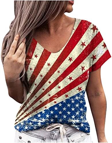 Ženska zastava Ispisuje V-izrez majicu Dan nezavisnosti T-majica i pruge 4. jula 4. majica kratkih rukava