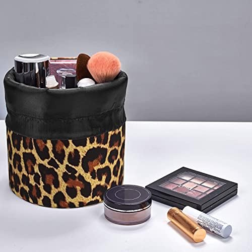PTONUIC Leopard Print Travel kozmetička torba Drawstring Barrel Makeup Bag, žene & amp;djevojke prijenosni