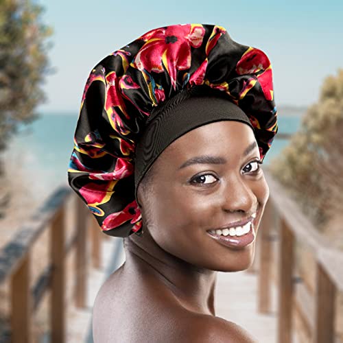 Holly Lifepro 3pcs Saten Bonnets za crne žene djevojke, ekstra velike bend kose BONNETS sa vezom, svilene pletenice, stil-10