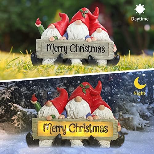 Wonder Solarni Merry Božić Santa Gnomes statue - Resin Gnome Figurine Holder Merry Božićni znak sa LED svjetlima Baterija, baterija