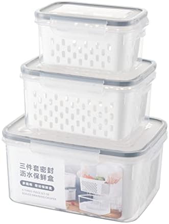 3 kom kontejneri za skladištenje sa poklopcima za kuhinju, 3 u 1 odvodnjavanje svežih kontejnera za voćno povrće kontejneri za skladištenje Organizator kante sa poklopcem & cjedilo