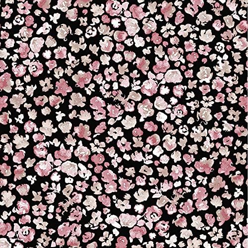 Black Coral Ditsy Floral Pattern Printed 55 Light-Weight Rayon Challis Fabric by the Yard