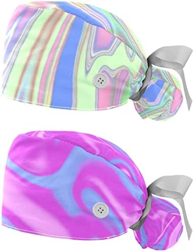 Radni kapu sa tipkama i vrpcama za žene 2 pakete Sažetak Blok u boji podesiv uniseks hirurški čišćenje
