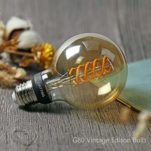 EMITTING G25 6W Vintage Edison LED sijalica, toplo Bijela 2500K, Antikna fleksibilna spiralna LED žarulja sa žarnom niti,600lm zatamnjiva, 6W ekvivalentno 60W, E26 baza, Jantarno staklo