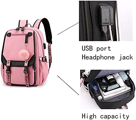 Dageraad ruksaci za tinejdžerske djevojke s USB portom, ružičasti slatki ruksak može držati 15,6in prijenosno