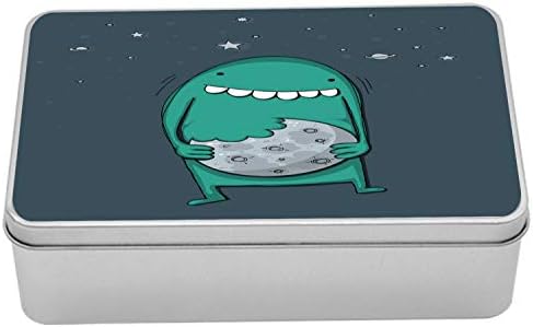 Metalna kutija za CATESONNE, Cartoon Monster sa oštrim grickanjem zuba, višenamjenski pravokutni limenki kontejner sa poklopcem, 7,2 x 4,7 x 2,2 , plavo more zeleno