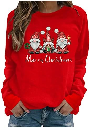 Sretan Božić dukserice za žene Božić Gnome grafički pulover Duks slatka Crewneck X-Mas majice Tops