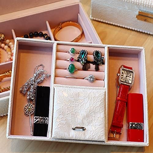 Fusfillian Mali prikaz Kutija za nakit Organizator za žene, PU kože sa ogledalom i prenosivim ladicom Prijenosni
