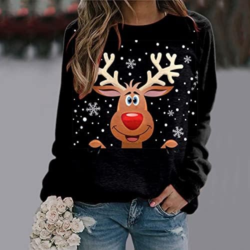 Plus veličine Hoodies ženske sretan božićni print o vrat duks okruglih vrata Fit pulover vrhovi casual dugačak