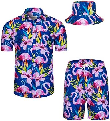 TUNEVUSE MENS Havajski majice i kratke hlače 2 komada Tropical Outfit Cvjetni print gumb Dolje Down Obriši
