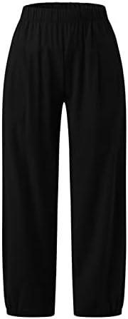 Zontoldy Lanen Capri hlače za žene Visoka struka široki noga joga kapris žetve hlače Duksevi sa džepovima