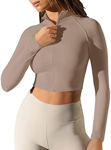 Laslulu Womens patentna vježba Vrhunska bešavna rebra s dugim rukavima Yoga atletska košulja s kojom se