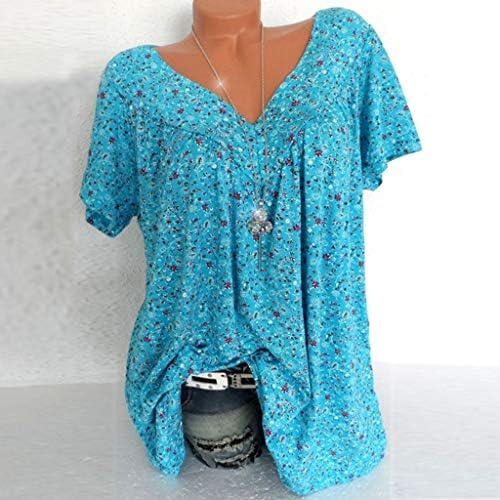 Ženska majica plus veličine V-izrez kratkih rukava cvjetni ispis bluza pulover vrhove modnih ležernih ljetnih tina