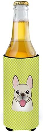 Caroline's blagajna BB1300MUK Checkerboard Lime Green French Bulldog Ultra Hugger za tanke limenke, može li hladnije rukav zagrliti rukav za piće za piće Izoliran napitak za piće