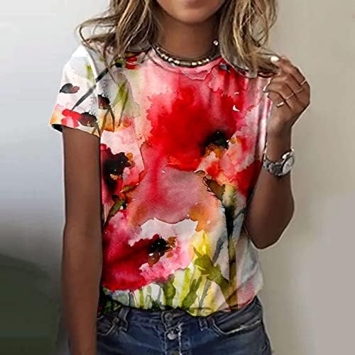 Djevojke kratki rukav 2023 pamuk Crewneck čamac vrat grafički Print cvjetna bluza majica majica za žene