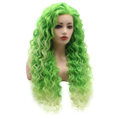 Meiyite kosa kovrčava duga 26 inča dvobojni zeleni Ombre teške gustine realistične sintetičke čipkaste prednje