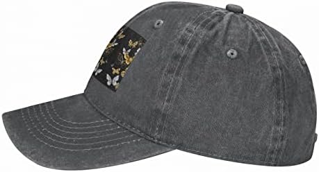 Aseelo Gold Bijeli leptiri Crni ispisani bejzbol kapa, kaubojski šešir za odrasle prilagodljiv, dostupan tokom cijele godine