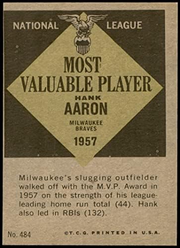 1961 TOPPS # 484 Najdragocjeniji igrač Hank Aaron Milwaukee Braves Ex / MT Hrabre