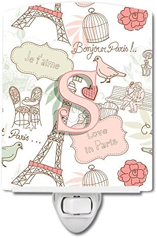 Caroline's Treasures CJ2002-SCNL Letter s Love in Paris Pink Ceramic Night Light, kompaktan, ul-certificiran, idealan za spavaću sobu, kupatilo, rasadnik, hodnik, kuhinju,