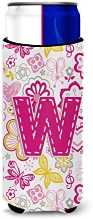 Caroline's Wires CJ2005-Wmuk Pismom W Cvijeće i leptiri Pink Ultra Hugger za tanke limenke, može li hladnjak