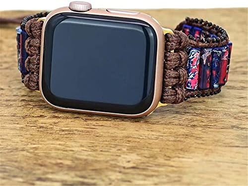 QTMY kompatibilan za Apple Watch bend serije 1-7, pletena perli prirodni crveni plavi kameni kristalni boho