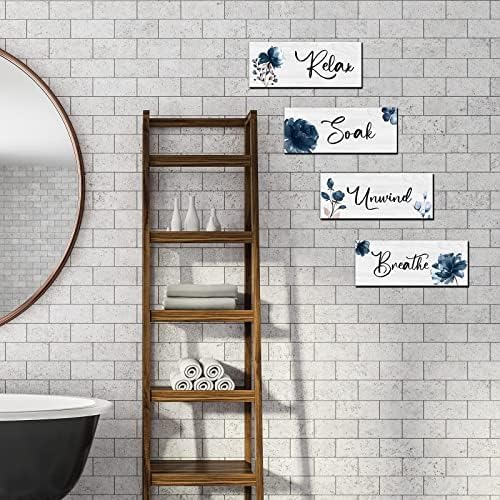 Utuichuo 4 komada kupatilo Veliki zidni plak Decor kupaonica drvena umjetnička zgrada Dekor za kupatilo za pranje rublja viseći znak za kućnu banje Dekor kupaonice