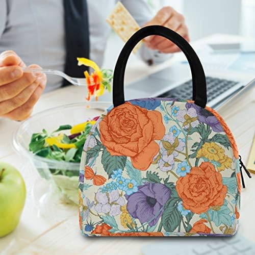Izolovana torba za ručak žene - Flower Birds ostavlja Vintage veliku nepropusnu torbu za ručak sa naramenicama za rad