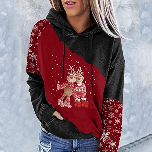 Božićne dukseve za žene slatki snjegović print duksevi Xmas košulje s dugim rukavima s dugim rukavima s džepom
