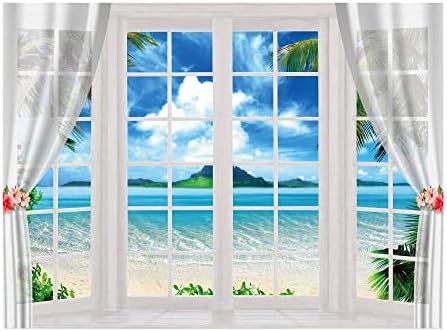 Allenjoy 8x6ft ljetna plaža pozadina prozora havajske Tropske fotografije pozadina Ostrva Ocean Palm Leaves