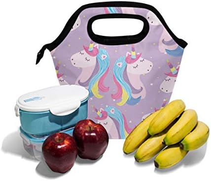 Alaza izolovana torba za ručak Freezable Lunch Box za djecu žene djevojčice dječaci i muškarci, Rainbow Hair Unicorn Cooler prijenosni Zipper torba za ručak Tote za radni školski piknik