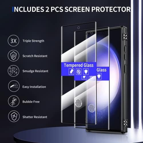 Ktuohu za Samsung Galaxy S23 ULTRA CASE s poklopcem kamere, 2x zaštitnika zaslona, ​​ugrađeni 360 ° okretni prsten Kickstand, kofer nathodno otporni na Samsung S23 ultra 5g 6,8 inča-crna