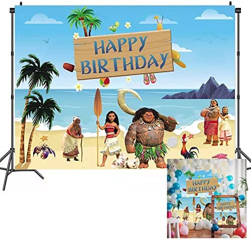 Moana Happy Birthday Theme Photography Backdrop plaža okean Seaside Island Photo Moana pozadina djevojke Rođendanska dekoracija torta Tabela Banner 5x3. 2ft