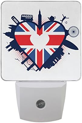 Naanle Set 2 UK u obliku srca britanska zastava Union Jack Big Ben autobus čaj lonac London Eye Bridge fudbalska daska za surfanje Polka Dot Auto senzor LED Dusk to Dawn Night Light Plug in Indoor for Adults