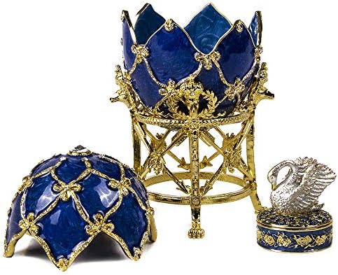 Nakit poklon kutija za ogrlice Faberge jaja Swan Blue Imperial Egg Nakit za nakit 3.15 x 7,1 inčni restrijski sitnici Jedinstvene kutije