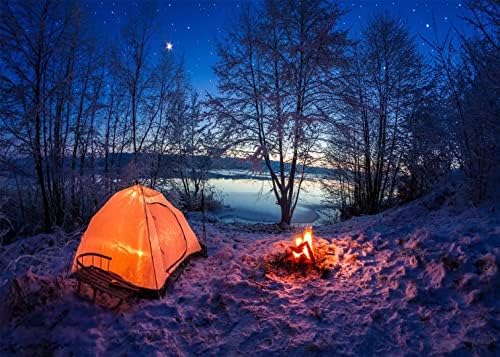 BELECO 5x3ft tkanina pozadina za kampovanje šumska Noćna scena kamp Šator logorska vatra dekoracija za zabavu pozadina Snow Mountain i Lake Scenografija plavo zvjezdano nebo pozadina za djecu odrasli portret snimanje rekvizita