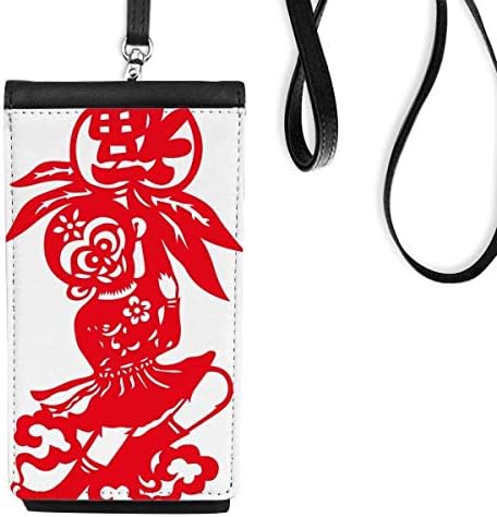 Kina Monkey Tradicionalni prozor Cvijeće Telefon novčanik torbica Viseće mobilne torbice Crni džep