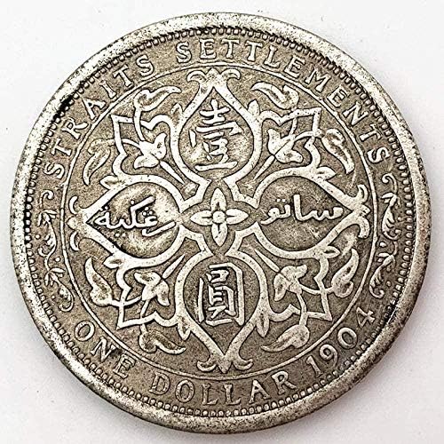 1904 Edward VII One okrugle srebrne kolekcije dolar Antique Old bakar i srebrni kovanica CoinySovenenir