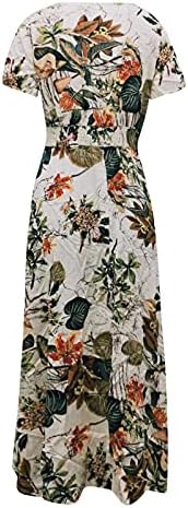 Ženska Maxi duga haljina boemski cvjetni Print elegantan sarafan kratki rukav V izrez lepršave haljine za