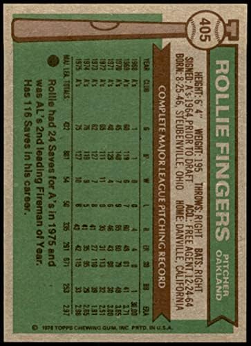 1976 TOPPS # 405 Rollie Fingers Oakland Atletics NM atletika